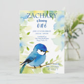 ブルーバードウォーターカラー誕生日 招待状 (スタンド正面)