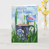 ブルーバードオブコーヒーハピネスハッピーバースデー カード (黄色い花)