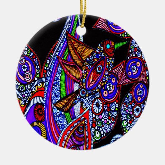 ブルーバードオブパラダイスブラックオーナメント セラミックオーナメント (正面)