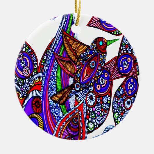 ブルーバードオブパラダイスホワイトオーナメント セラミックオーナメント (正面)