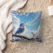 ブルーバードオンさくらんぼツリーブランチ クッション (ブランケット)
