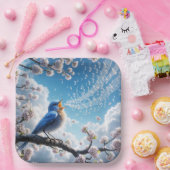 ブルーバードオンさくらんぼツリーブランチ ペーパープレート (パーティー)