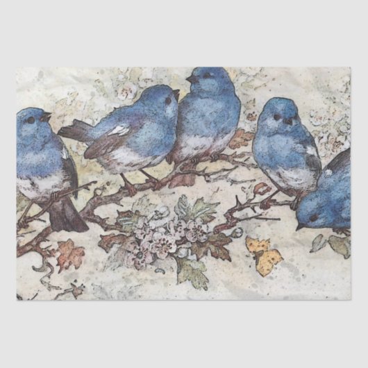 ブルーバードオンブランチバタフライヴィンテージデコパージュ 薄葉紙 (正面)