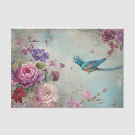ブルーバードカラフルフローラ背景の分離 薄葉紙 (正面)