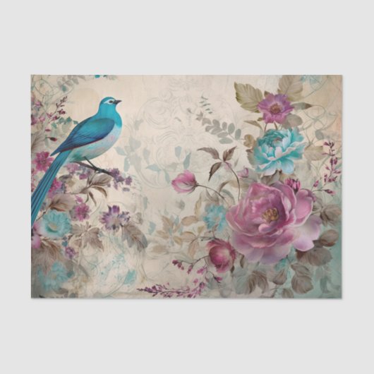 ブルーバードカラフルフローラ背景の分離 薄葉紙 (正面)