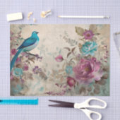 ブルーバードカラフルフローラ背景の分離 薄葉紙 (クラフト)