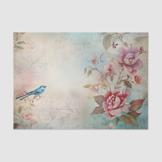 ブルーバードカラフルフローラ背景の分離 薄葉紙 (正面)