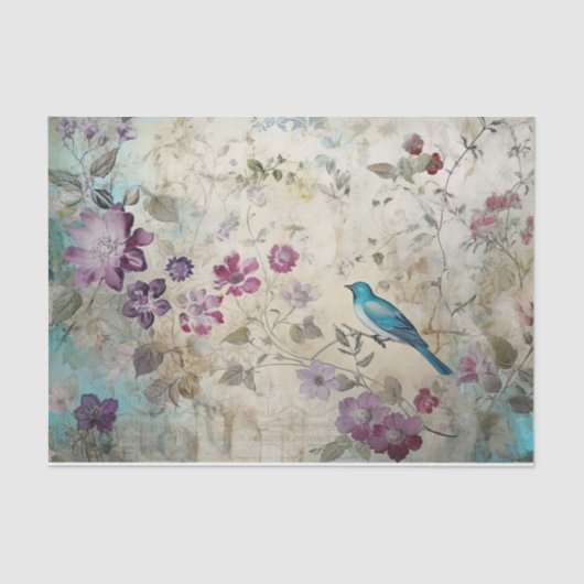 ブルーバードカラフルフローラ背景の分離 薄葉紙 (正面)