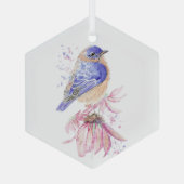 ブルーバードガーデンバードワイルドライフ自然 ガラスオーナメント (裏面)