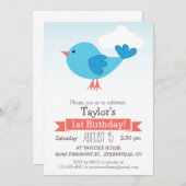 ブルーバードキッドの誕生日パーティーへの招待 招待状 (正面/裏面)