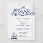 ブルーバードケージオークヴィンテージラブバード結婚ズ 招待状 (正面)