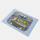 ブルーバードゴールドフィッチフラワーガーデンファウンテンブルー ドアマット (アングル)