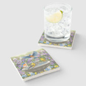 ブルーバードゴールドフィンチとファウンテンバードバス ストーンコースター (横)