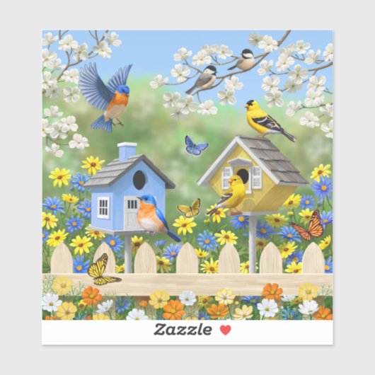 ブルーバードゴールドフィンチズバードハウズフラワーガーデン シール (シート)