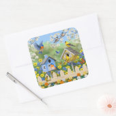 ブルーバードゴールドフィンチズバードハウズフラワーガーデン スクエアシール (封筒)