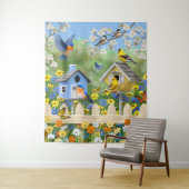 ブルーバードゴールドフィンチズバードハウズフラワーガーデン タペストリー (インサイチュ)