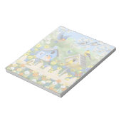 ブルーバードゴールドフィンチズバードハウズフラワーガーデン ノートパッド (回転)
