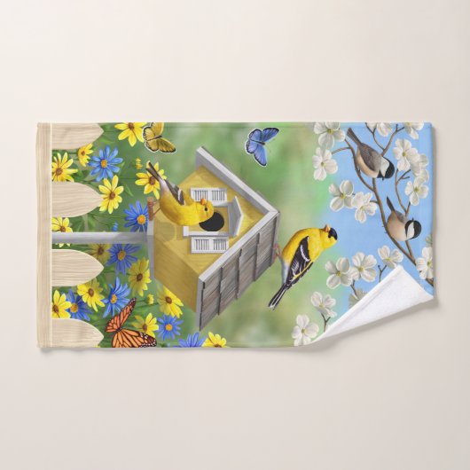ブルーバードゴールドフィンチズバードハウズフラワーガーデン バスタオルセット (ハンドタオル)