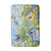 ブルーバードゴールドフィンチズバードハウズフラワーガーデン バスマット (正面縦)