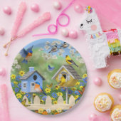 ブルーバードゴールドフィンチズバードハウズフラワーガーデン ペーパープレート (パーティー)