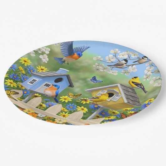 ブルーバードゴールドフィンチズバードハウズフラワーガーデン ペーパープレート (アングル)