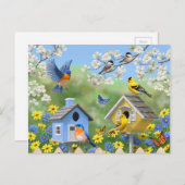 ブルーバードゴールドフィンチズバードハウズフラワーガーデン ポストカード (正面/裏面)