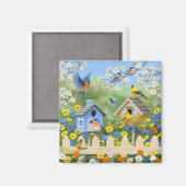 ブルーバードゴールドフィンチズバードハウズフラワーガーデン マグネット (正面/裏面)