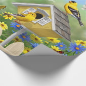 ブルーバードゴールドフィンチズバードハウズフラワーガーデン ラッピングペーパー (角)