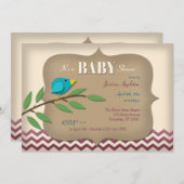 ブルーバードスクラップブックスタイルベビーシャワー招待状 招待状 (正面/裏面)