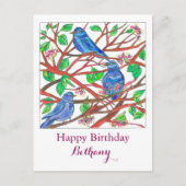 ブルーバードスケッチ名前をカスタムするハッピーバースデー ポストカード (正面)