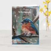 ブルーバードスノーウィンターハッピーホリデー カード (黄色い花)