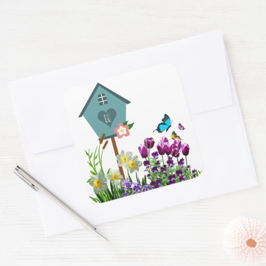 ブルーバードハウスインバタフライフラワーガーデン スクエアシール (封筒)
