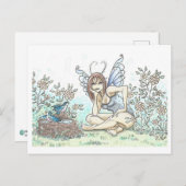 ブルーバードバスフェアリーイラストレーションアートプリント ポストカード (正面/裏面)