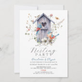 ブルーバードバードハウスワイルドフラワーネスティングパーティー 招待状 (正面)