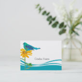 ブルーバードヒマワリフローラコラージュ水彩 名刺 (スタンド正面)