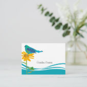 ブルーバードヒマワリフローラコラージュ水彩 名刺 (スタンド正面)