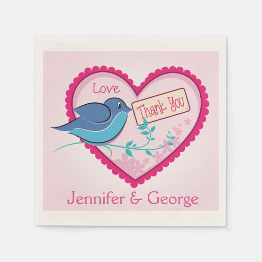 ブルーバードピンクありがとうフローラハートナプキン スタンダードカクテルナプキン (正面)