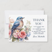 ブルーバードピンクの花誕生日ありがとう サンキューカード (正面)