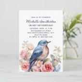 ブルーバードピンクの花100誕生日 招待状 (スタンド正面)