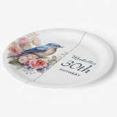 ブルーバードピンクの花30歳の誕生日 ペーパープレート (アングル)