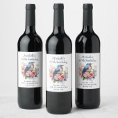 ブルーバードピンクの花60誕生日 ワインラベル (ボトル)