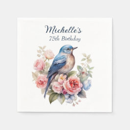ブルーバードピンクの花75誕生日 スタンダードカクテルナプキン