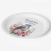 ブルーバードピンクの花75誕生日 ペーパープレート (アングル)