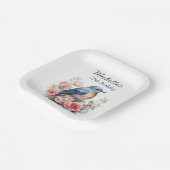 ブルーバードピンクの花75誕生日 ペーパープレート (傾斜あり)