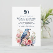 ブルーバードピンクの花80誕生日 招待状 (スタンド正面)
