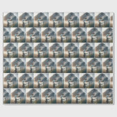 ブルーバードフェンスのポストで歌う ラッピングペーパー (フラット)