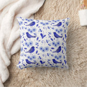 ブルーバードフォークアートパターン クッション (ブランケット)