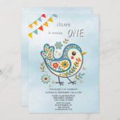 ブルーバードフローラ誕生日パーティーへの招待 招待状 (正面/裏面)