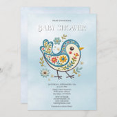 ブルーバードフローラ赤ちゃんシャワー 招待状 (正面/裏面)