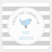 ブルーバードボーイ赤ちゃんシャワー蔵書票/本 スクエアシール (正面)